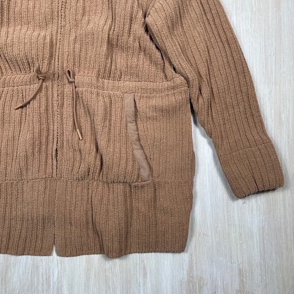 FLX Camel Brown Ribbed Knit Full Zip Sweater Jacket Drawstring Pockets Large - Picture 4 of 14